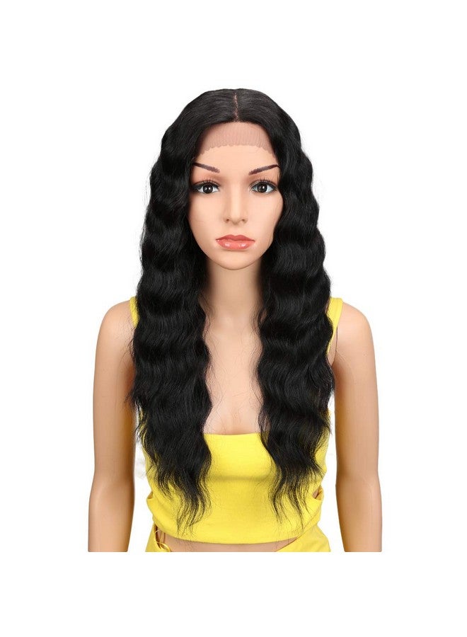 Joedir Lace Front Wigs 24" Long Wavy Synthetic Wigs For Black Women 130% Density Heat Resistant Synthetic Hair Wig(Natural Black) - Image 2