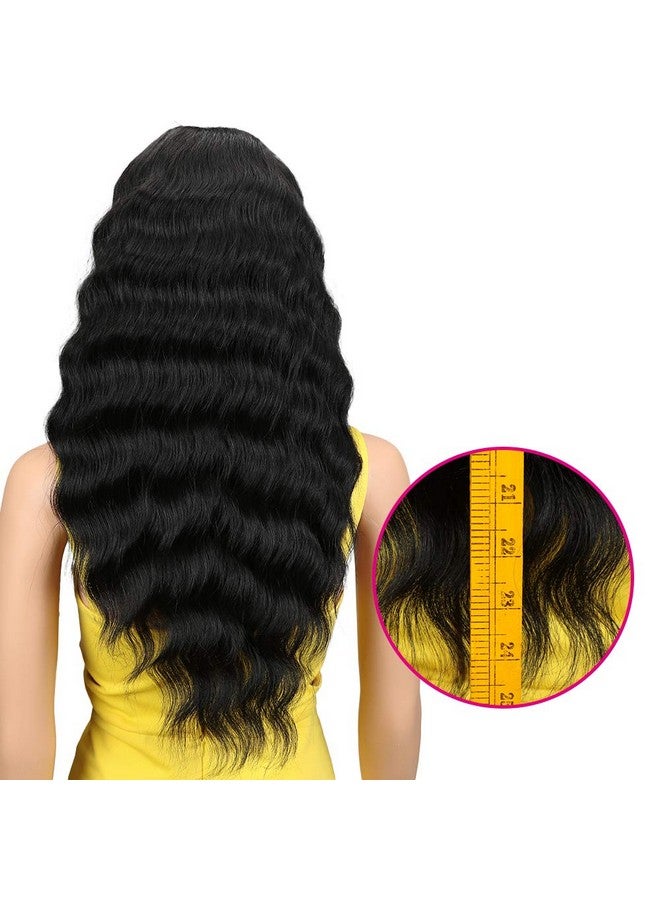 Joedir Lace Front Wigs 24" Long Wavy Synthetic Wigs For Black Women 130% Density Heat Resistant Synthetic Hair Wig(Natural Black) - Image 3