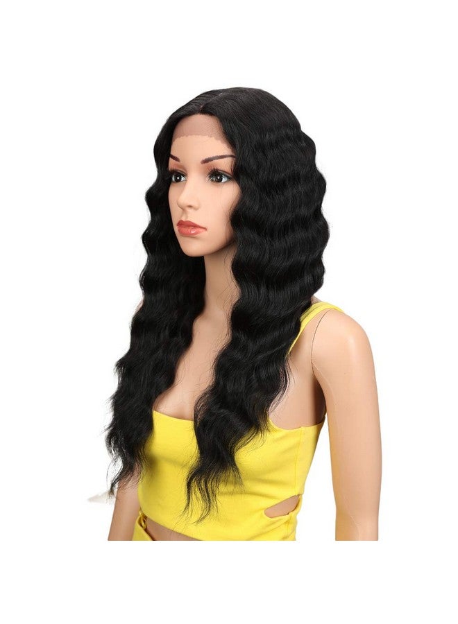 Joedir Lace Front Wigs 24" Long Wavy Synthetic Wigs For Black Women 130% Density Heat Resistant Synthetic Hair Wig(Natural Black) - Image 4