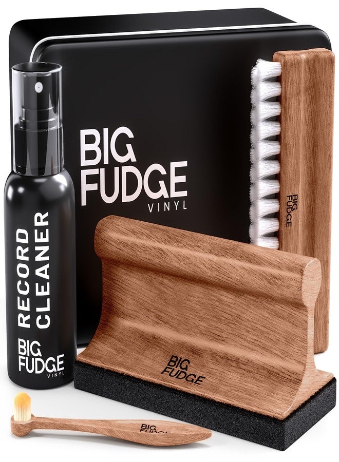 Big Fudge Vinyl Record Cleaning Kit - Collector's Edition - 100% Sapele Wood Vinyl Accessories - Velvet Vinyl Record Cleaner, Anti-Static Vinyl Brush, Stylus Brush and Vinyl Cleaner Solution w/Case - Image 1
