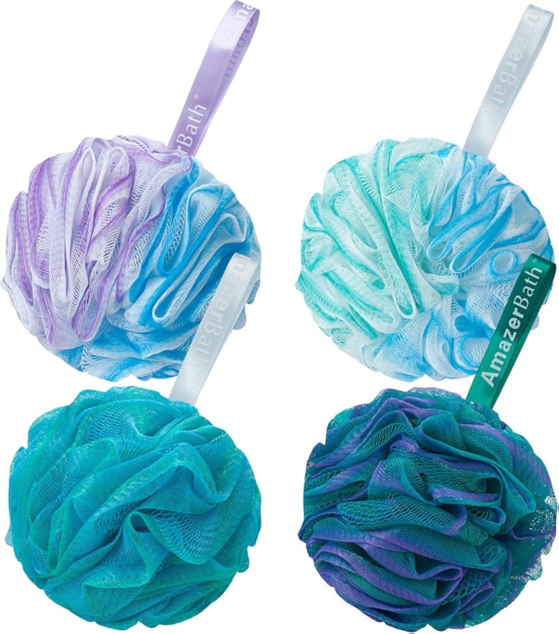 AmazerBath Shower Bath Sponge Shower Loofahs Balls 75g/PCS for Body Wash Bathroom Men Women- Set of 4 Flower Color Sponges