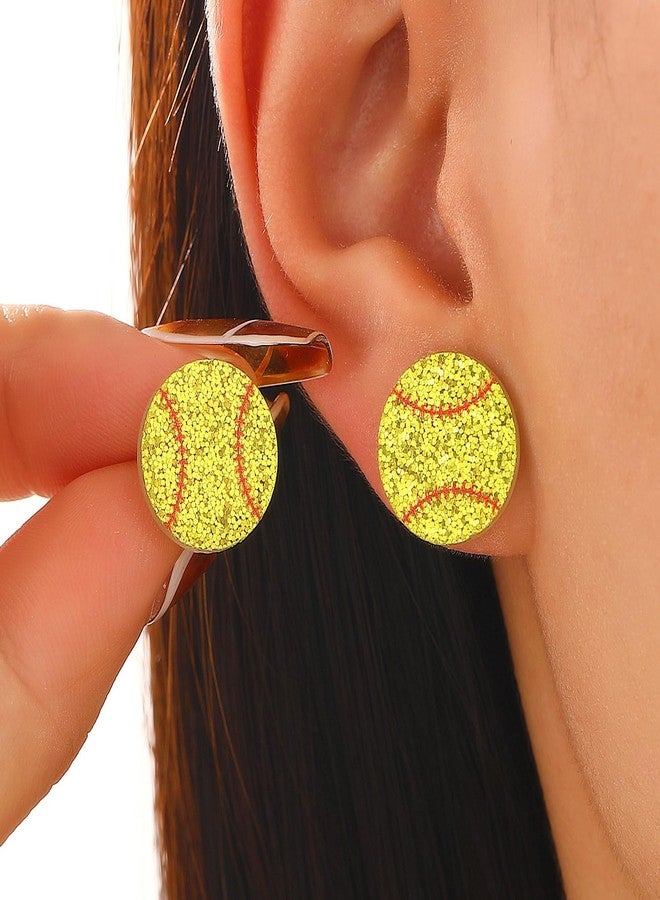 TUCEWP Softball Stud Earrings for Women Men Glitter Acrylic Softball Earrings Trendy Shiny Sports Earrings Fan Gifts for Softball Sport Lover Holiday Party Game Jewelry Gift Softball Stuff Accessories - Image 2