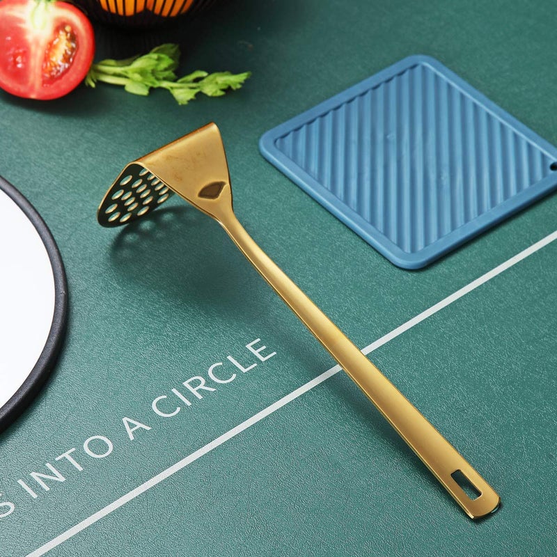 Berglander Gold Potato Masher, Berglander Heavy Duty Metal Potato Ricer Stainless Steel With Titanium Gold Plating, Food Utensil Hand, Vegetables Fruits Mashe, Dishwasher Safe, Easy to Clean - Image 4