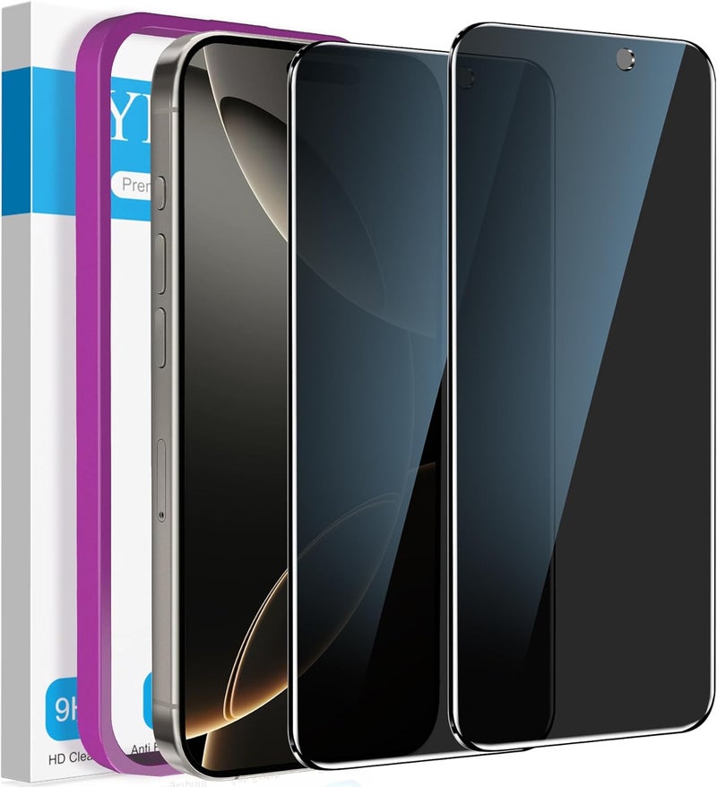 YMHML Compatible for iPhone 16 Pro Privacy Screen Protector Tempered Glass, Anti Spy Privacy Screen for iPhone 16 Pro 6.3 Inch Accessories, 2 Pack, Private Case Friendly Film, Easy Installation Tool - Image 1