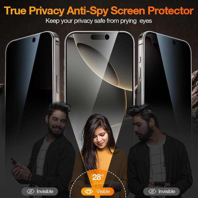 YMHML Compatible for iPhone 16 Pro Privacy Screen Protector Tempered Glass, Anti Spy Privacy Screen for iPhone 16 Pro 6.3 Inch Accessories, 2 Pack, Private Case Friendly Film, Easy Installation Tool - Image 2