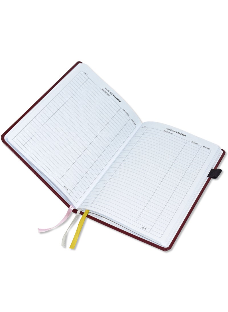 FIS FIS Budget Planner with Elastic Pen Loop German Bonded Leather, Size A5, White Paper, 100 GSM, 128 Pages, Hard Cover, Round Corners, Colour Maroon - FSORA5BPLANBLMR  - Image 2