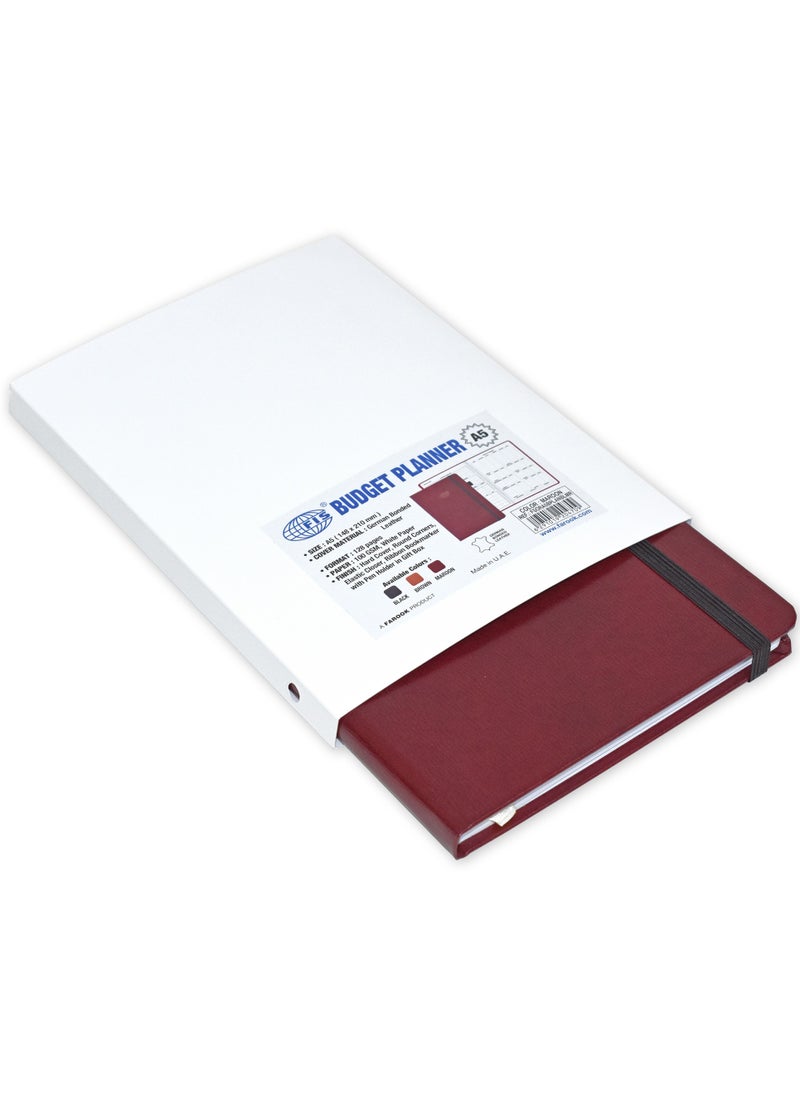 FIS FIS Budget Planner with Elastic Pen Loop German Bonded Leather, Size A5, White Paper, 100 GSM, 128 Pages, Hard Cover, Round Corners, Colour Maroon - FSORA5BPLANBLMR  - Image 4