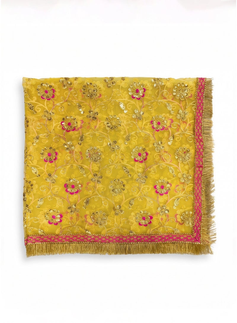 Madhoor Floral Deity Idol Chunri Yellow for Deity Dressing, Pooja & Festivals, 2m - Image 4