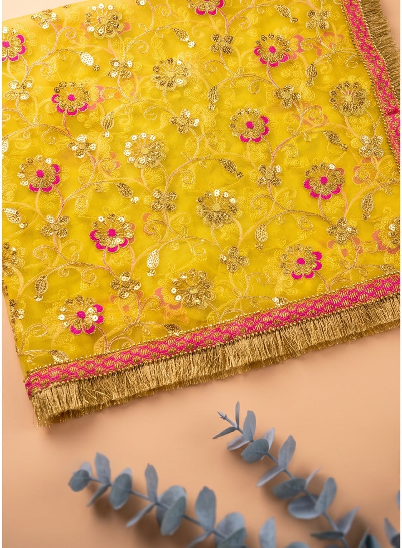 Madhoor Floral Deity Idol Chunri Yellow for Deity Dressing, Pooja & Festivals, 2m - Image 3