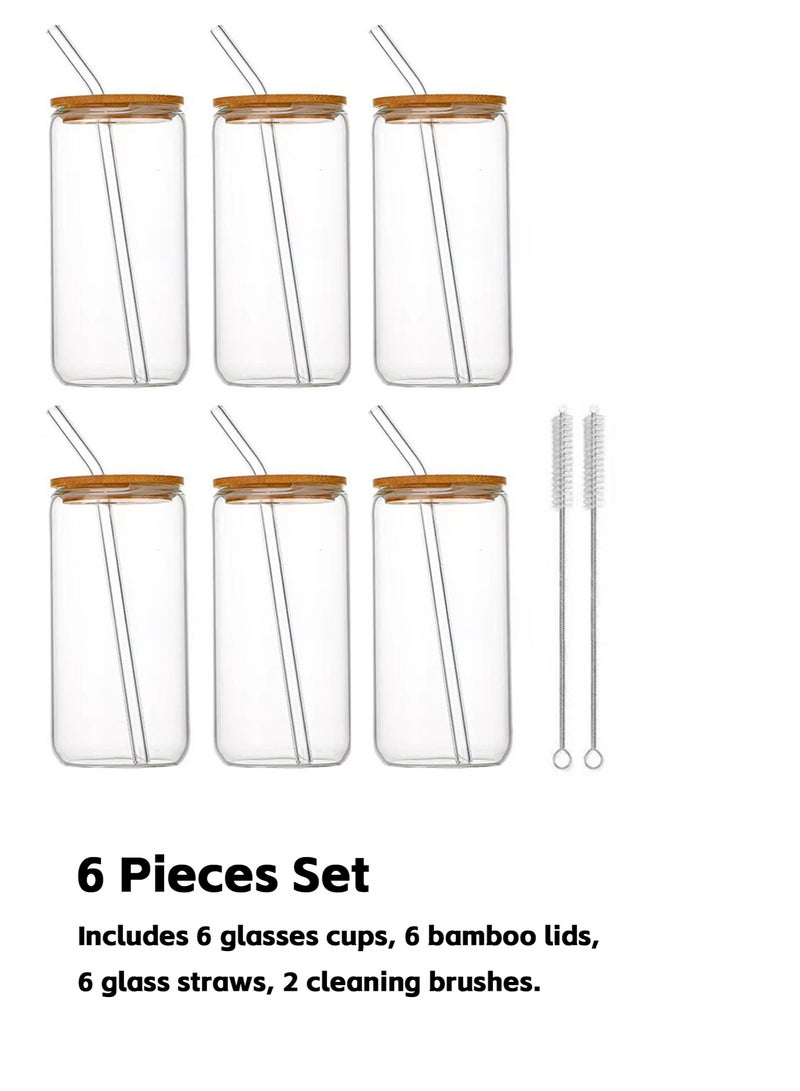 تيويا 6 قطع أكواب شرب عالية البورسليكات مع أغطية من الخيزران وقشات زجاجية، مقاومة للحرارة وآمنة للغسل في غسالة الأطباق، لتناول القهوة والشاي وعصير الكوكتيل والفطور (6 × 500 ملليتر) - Image 2