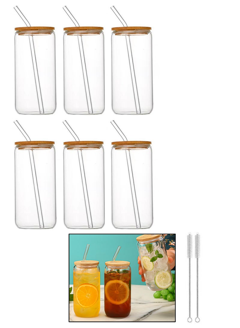 تيويا 6 قطع أكواب شرب عالية البورسليكات مع أغطية من الخيزران وقشات زجاجية، مقاومة للحرارة وآمنة للغسل في غسالة الأطباق، لتناول القهوة والشاي وعصير الكوكتيل والفطور (6 × 500 ملليتر) - Image 1
