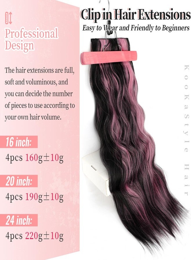 KooKaStyle Clip in Hair Extensions 4PCS Long Wavy Natural & Soft Hairpieces for Women 24 Inch for Women(Natural Black Pink) - Image 3