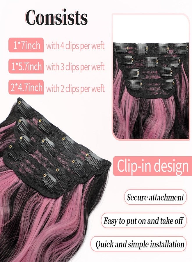 KooKaStyle Clip in Hair Extensions 4PCS Long Wavy Natural & Soft Hairpieces for Women 24 Inch for Women(Natural Black Pink) - Image 4