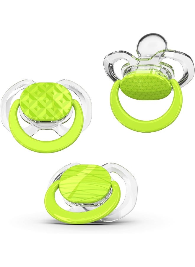 Smilo Orthodontic Pacifier, Expands to Support The Palate During Soothing, Green, Stage 1 Suitable from 0 to 3 Months (Pack of 3) - Image 1