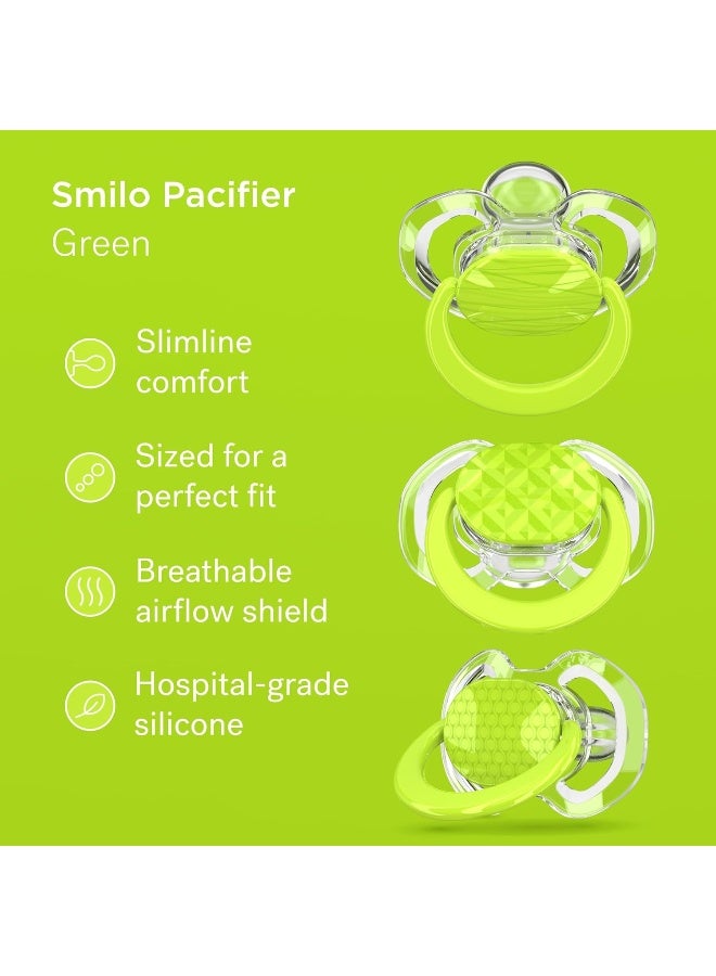 Smilo Orthodontic Pacifier, Expands to Support The Palate During Soothing, Green, Stage 1 Suitable from 0 to 3 Months (Pack of 3) - Image 2