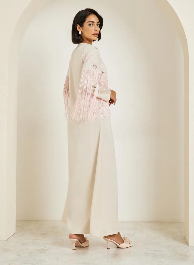 Amirah  Women Pink Embroidered Tasselled Jalabiya for Women | Best Price UAE