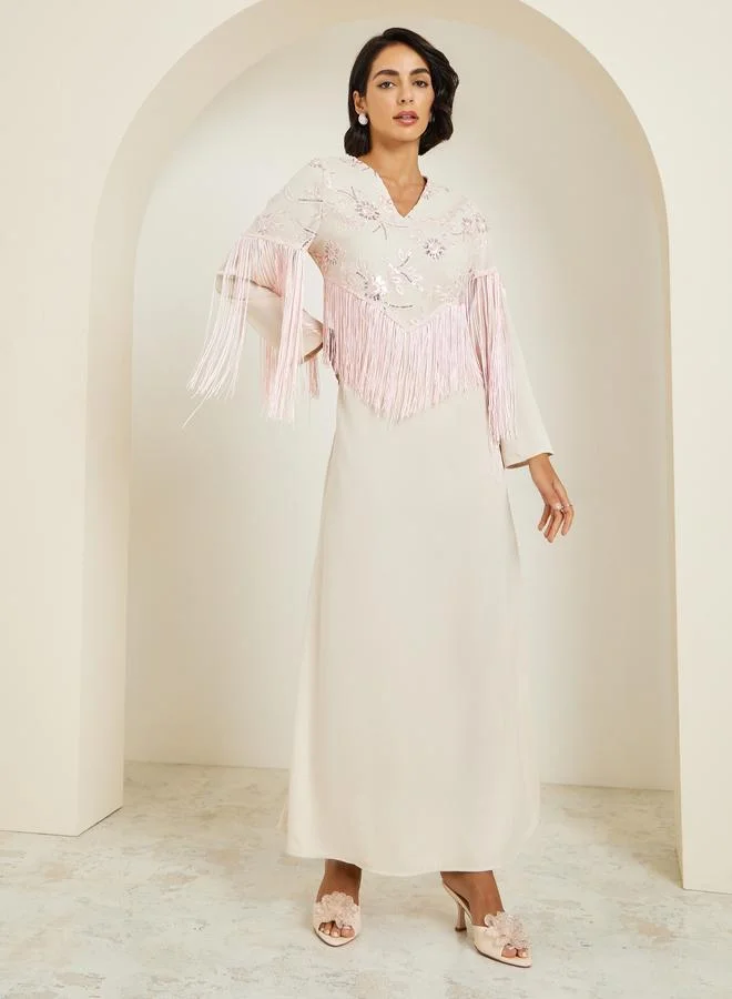 Amirah  Women Pink Embroidered Tasselled Jalabiya for Women | Best Price UAE