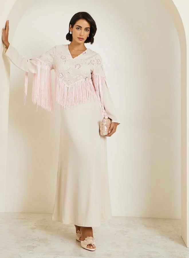 Amirah Women Pink Embroidered Tasselled Jalabiya