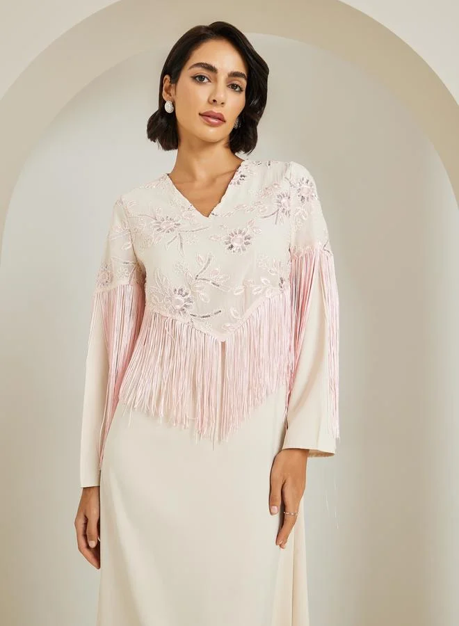 Amirah Women Pink Embroidered Tasselled Jalabiya
