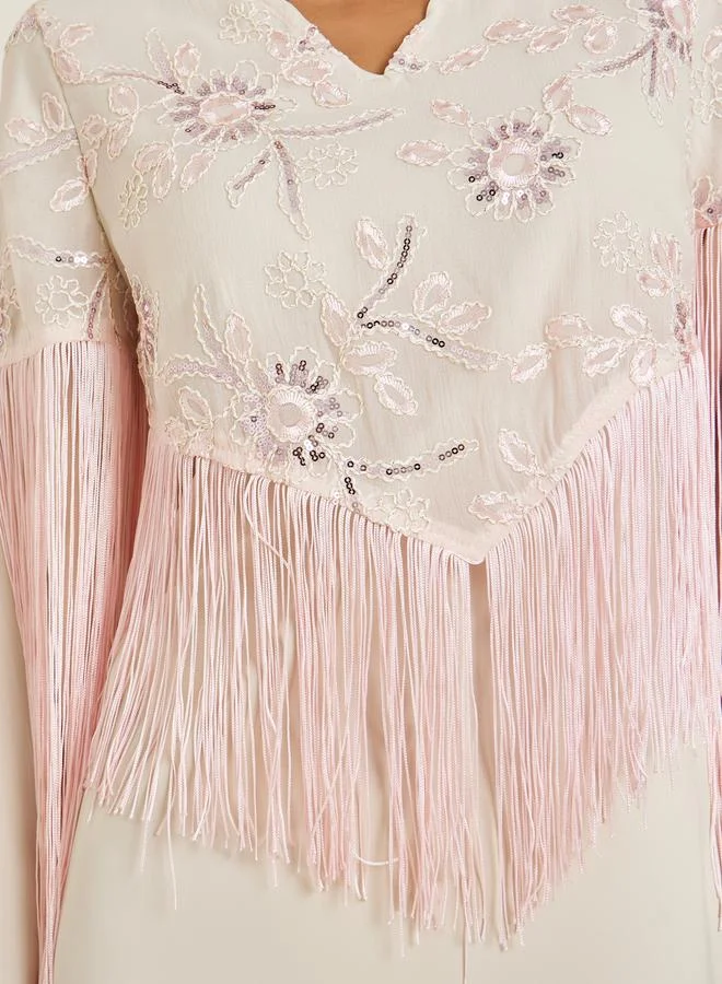Amirah  Women Pink Embroidered Tasselled Jalabiya for Women | Best Price UAE