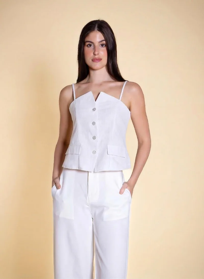 SHAPES LINEN BLEND DETAILED TOP