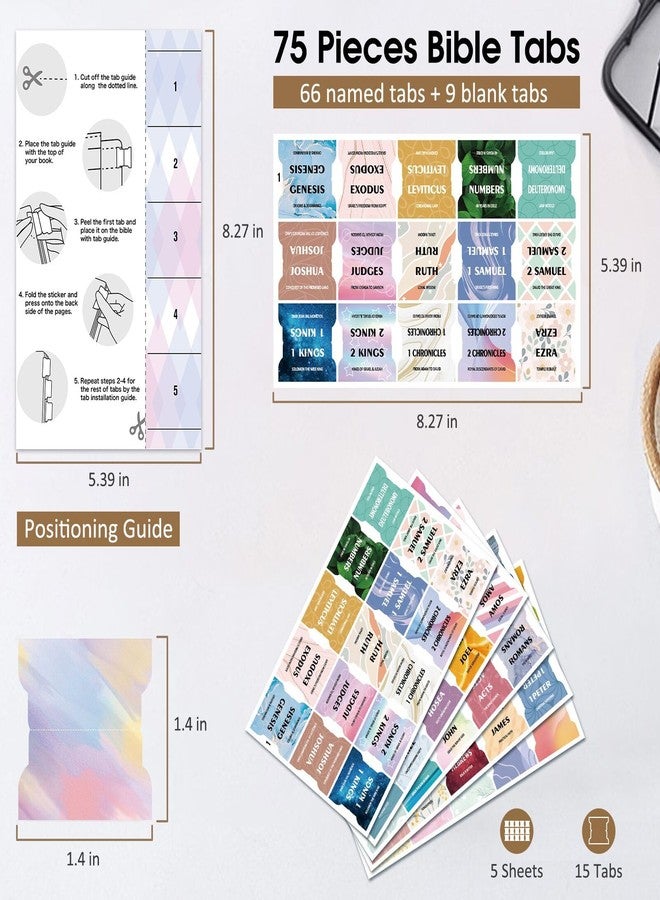 FINPAC Bible Index Tabs, Bible Old and New Testament Tabs, 75 Tabs Including 66 Named & 9 Blank Tabs, Laminated Bible Chapter Tabs for Women Men Book Study Journaling, Marble - Image 2