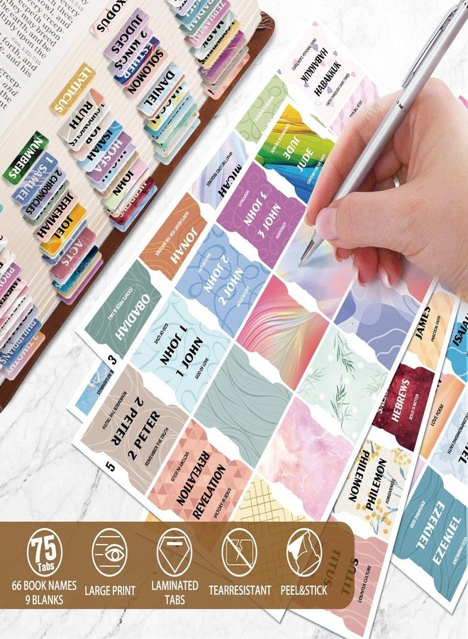 FINPAC Bible Index Tabs, Bible Old and New Testament Tabs, 75 Tabs Including 66 Named & 9 Blank Tabs, Laminated Bible Chapter Tabs for Women Men Book Study Journaling, Marble - Image 5
