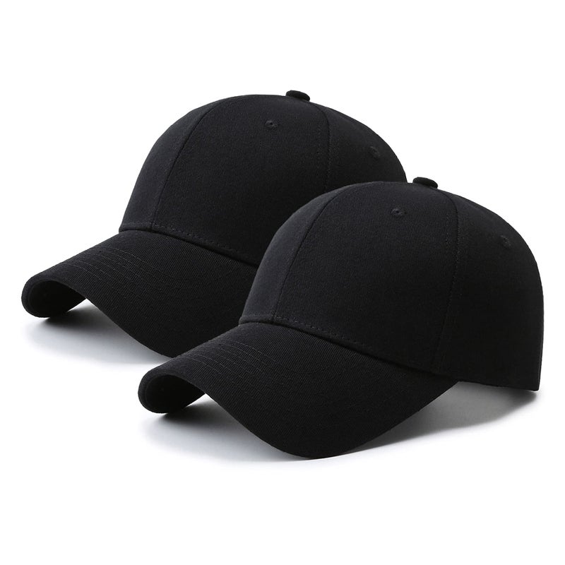 PFFY 2 Packs Baseball Cap Golf Dad Hat for Men and Women Hat Black+Black - Image 1