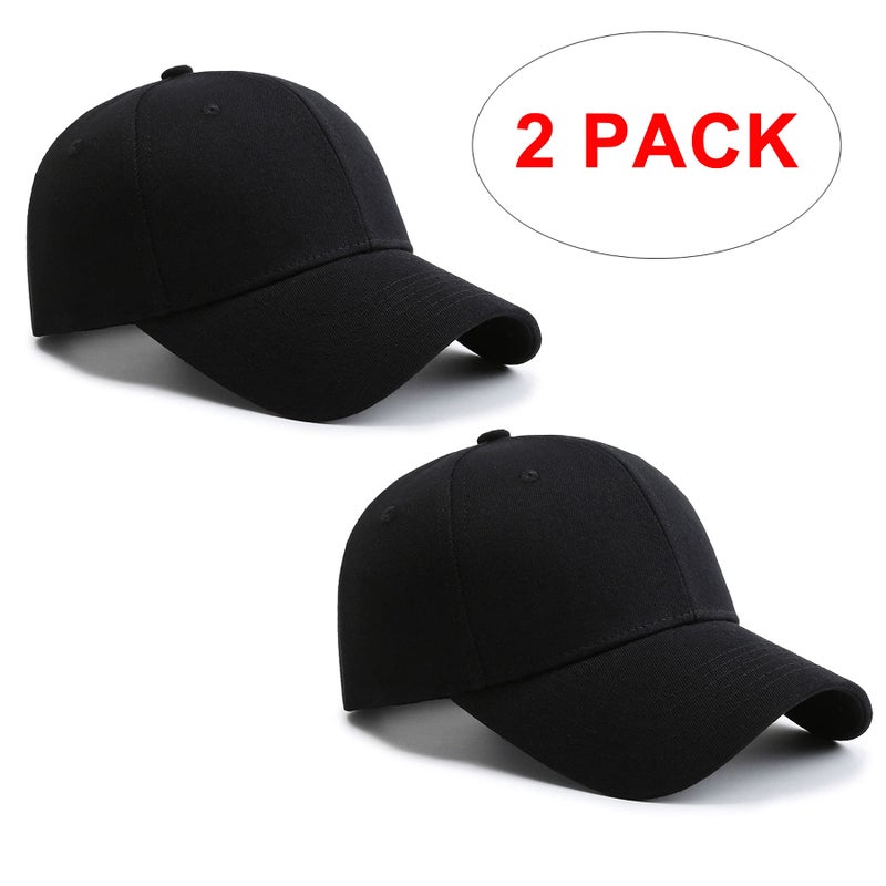 PFFY 2 Packs Baseball Cap Golf Dad Hat for Men and Women Hat Black+Black - Image 2