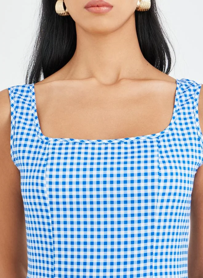 Take Two Take Two Checked Print Sleeveless A-Line Maxi Dress