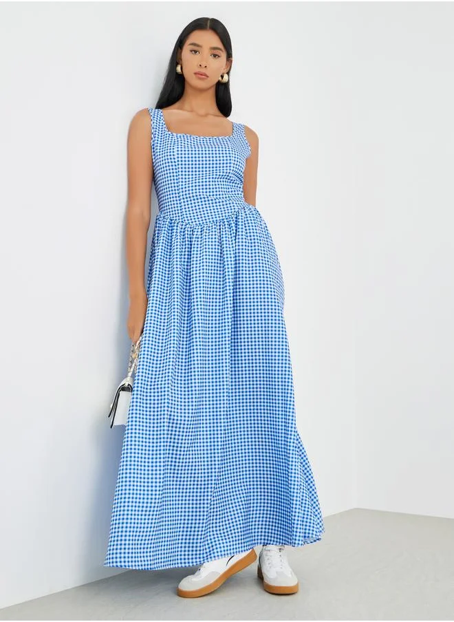 تايك تو Take Two Checked Print Sleeveless A-Line Maxi Dress