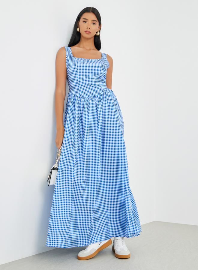 Take Two Checked Print Sleeveless A-Line Maxi Dress - Image 1