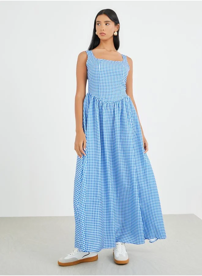 تايك تو Take Two Checked Print Sleeveless A-Line Maxi Dress