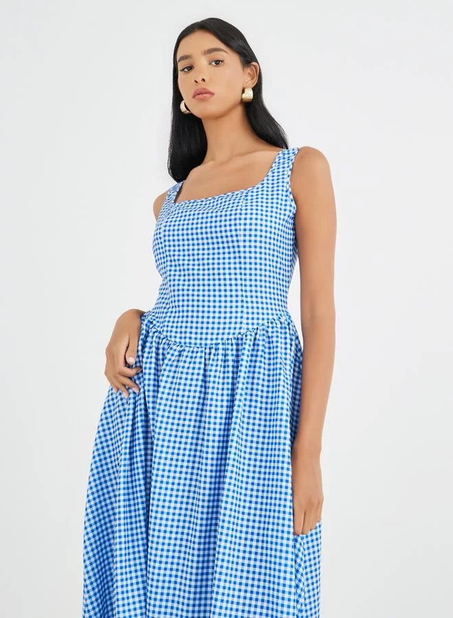 Take Two Take Two Checked Print Sleeveless A-Line Maxi Dress