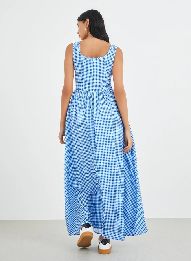 Take Two Take Two Checked Print Sleeveless A-Line Maxi Dress