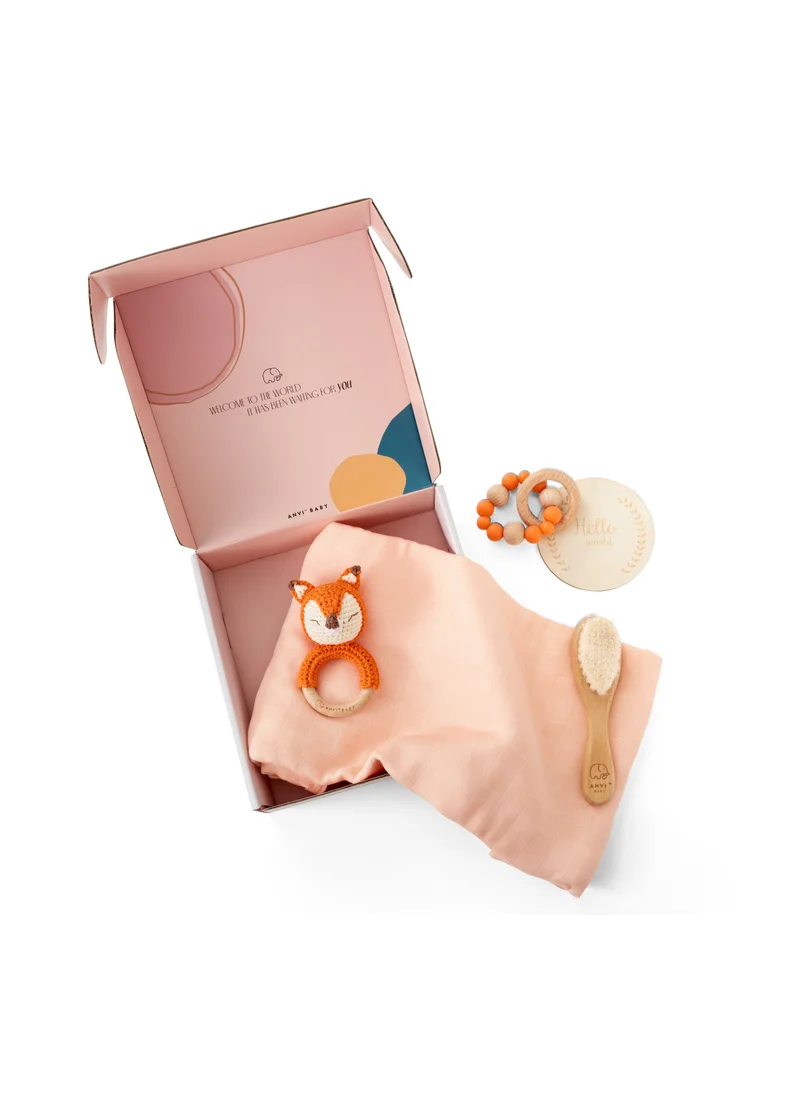 Anvi Baby Newborn Baby 5 Piece Gift Set- Fox