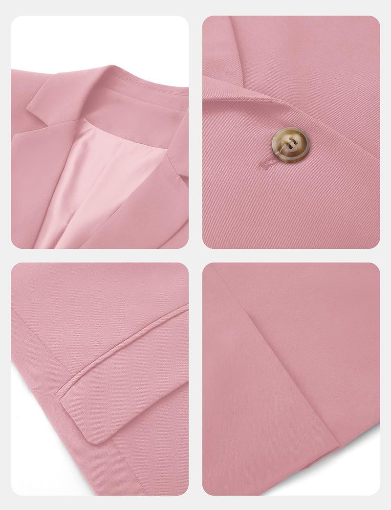 CRAZY GRID Women Business Casual Blazer Work Professional Office Blazer Jacket Ladies Buttons Long Sleeve Fashion Suit Jacket L Haze Pink - Image 5