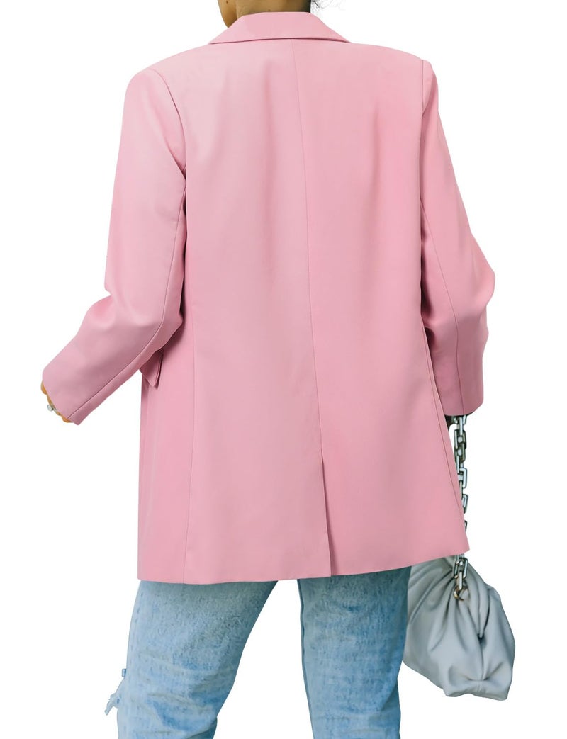 CRAZY GRID Women Business Casual Blazer Work Professional Office Blazer Jacket Ladies Buttons Long Sleeve Fashion Suit Jacket L Haze Pink - Image 3