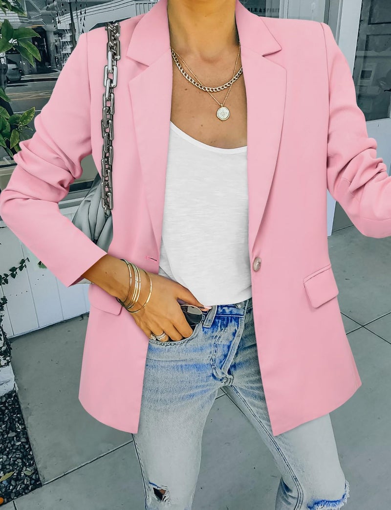 CRAZY GRID Women Business Casual Blazer Work Professional Office Blazer Jacket Ladies Buttons Long Sleeve Fashion Suit Jacket L Haze Pink - Image 4