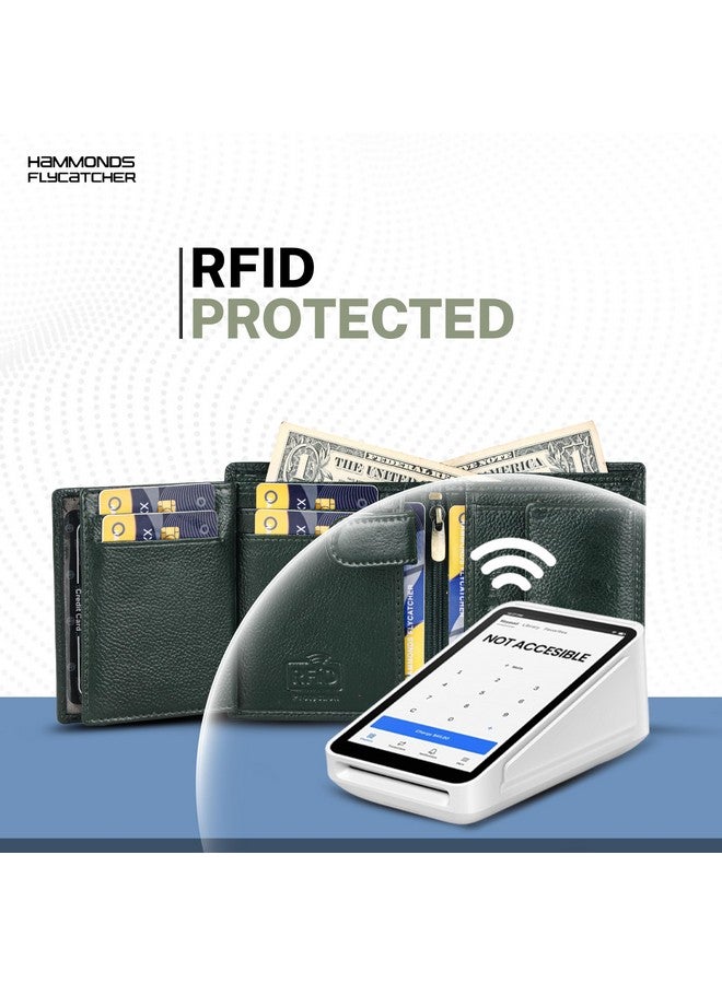 HAMMONDS FLYCATCHER محفظة هاموندز فلاي كاتشر RFID محمية قابلة للطي للرجال جلد أصلي، محفظة رجال، محافظ جلدية للرجال، حقيبة أنيقة مع 4 فتحات بطاقات، 3 فتحات هوية، جيب عملات، هدية للرجال - أخضر - Image 4