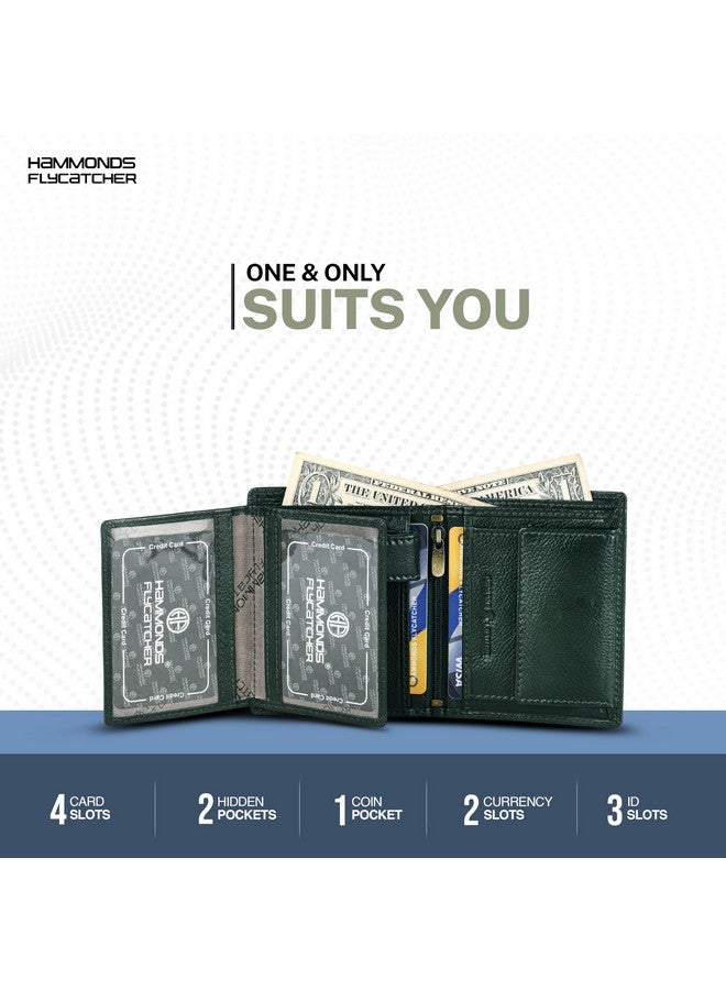 HAMMONDS FLYCATCHER محفظة هاموندز فلاي كاتشر RFID محمية قابلة للطي للرجال جلد أصلي، محفظة رجال، محافظ جلدية للرجال، حقيبة أنيقة مع 4 فتحات بطاقات، 3 فتحات هوية، جيب عملات، هدية للرجال - أخضر - Image 3