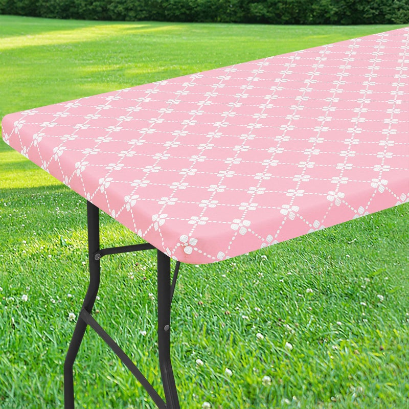 Misaya Rectangle Vinyl Table Table Tableloth مرنة مرنة مع وجود غطاء طاولة بلاستيكي مقاوم للمخاطر يناسب 6 أقدام طاولات قابلة للطي للتخييم الداخلي والخارجي (الوردي 30 "" × 72 "") - Image 1