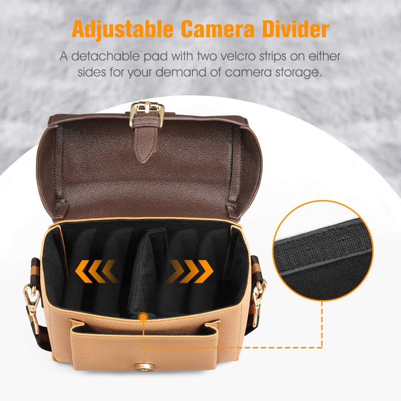 FINPAC Protective Case Leather Crossbody Handbag for Fujifilm Instax Mini 12/11/9/8+/8/90/70/40/26+/25/7s/Mini LiPlay/Square SQ1/SQ6/SQ40 Polaroid PIC-300 Instant Camera with Film Pack Pocket, Brown - Image 3