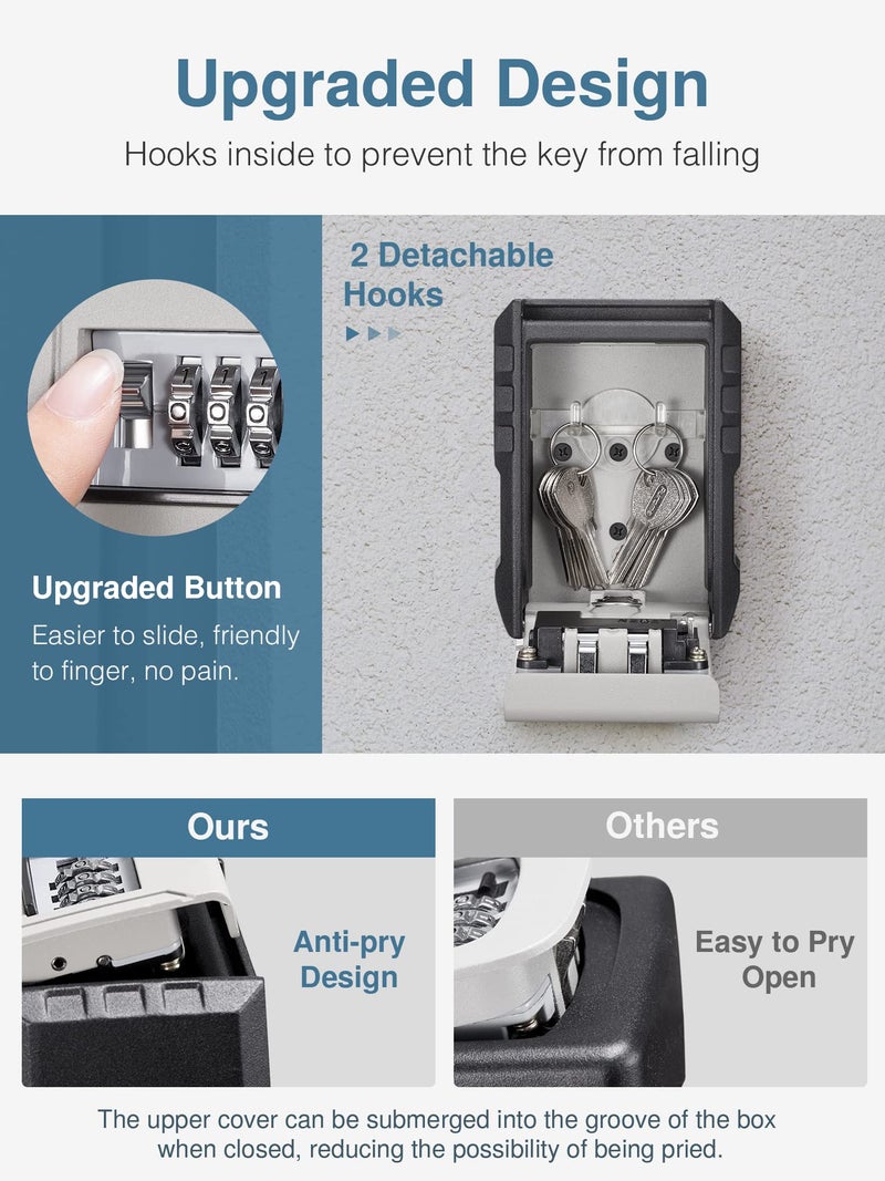 Puroma Key Lock Box with Key Hook, Resettable 4-Digit Combination, Waterproof Key Storage Security, Large Capacity Wall Mounted for House Keys, Realtors, Garage Spare Keys - Image 4
