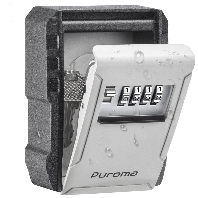 Puroma Key Lock Box with Key Hook, Resettable 4-Digit Combination, Waterproof Key Storage Security, Large Capacity Wall Mounted for House Keys, Realtors, Garage Spare Keys - Image 1