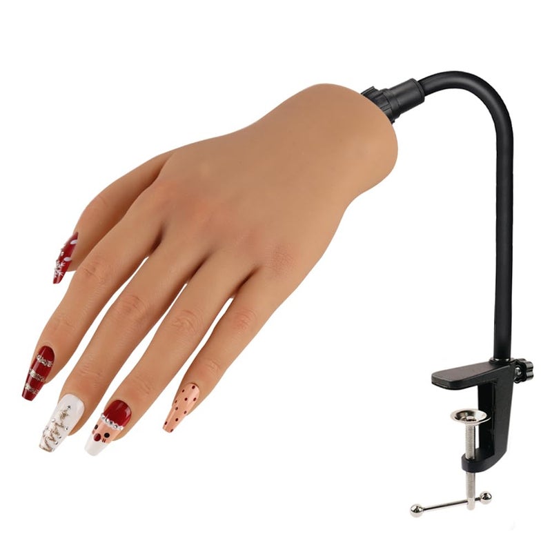 Nail Pratice Training Hand for Acrylic Nails with Stand BracketSoft Silicone Maniquin Hand Flexible Bendable Nail Practice Fake Hand for Nails Art Practice Tool