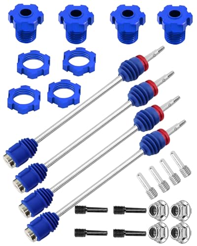 hopsupRC Upgrades Part for 1/10 E-Revo/E-Maxx/T-Maxx/Revo,45# Steel Drive Shaft CVD Front Rear Axles & Aluminum 17mm Wheel Nut & Wheel Hex Hops Up,Navy Blue - Image 1