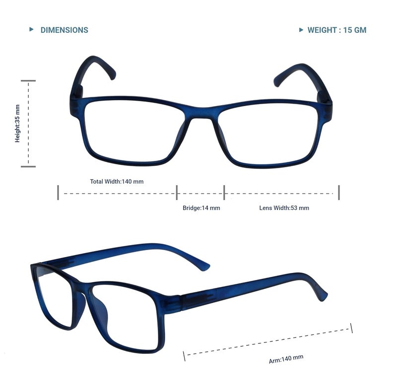 LENS+ Lensplus Rectangle TR Full Rim Eyeglasses with Blue Cut Lightweight Unisex Eyewear for Men & Women | Stylish Computer & Daily Use Frame - Image 3