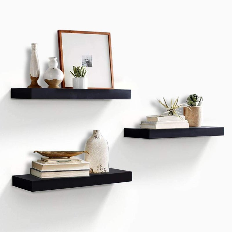 AHDECOR Black Floating Shelves Wall Mounted Modern Shelves Decorative for Home  Office Decor Ideal for Bedroom Kitchen Living Room Set of 3