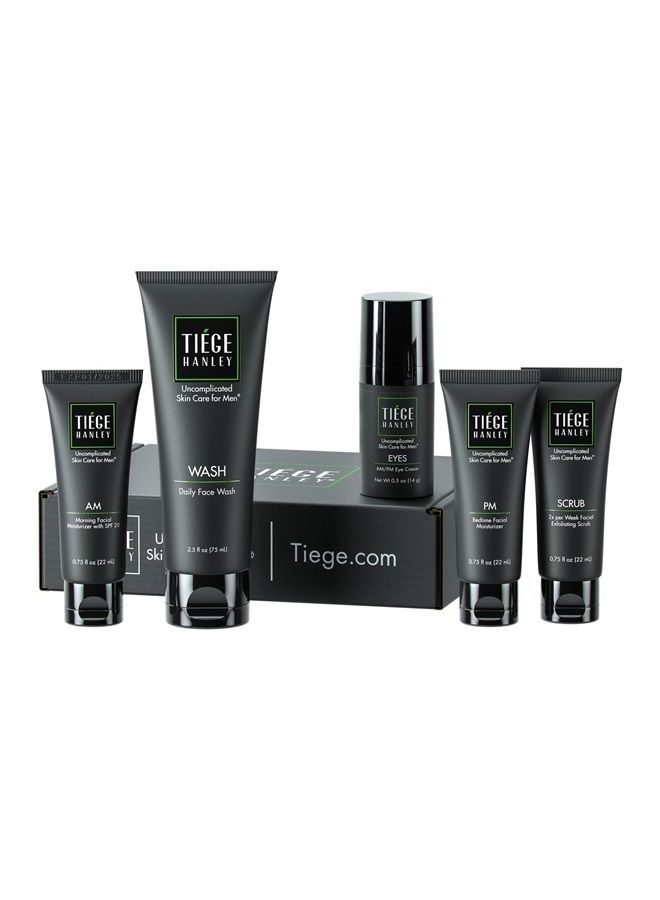 tiege hanley روتين العناية بالبشرة المتقدم للرجال مع كريم العين | نظام العناية بالبشرة المستوى 2 | غسول للوجه، مقشر، مرطبين وكريم عين | صنع في الولايات المتحدة الأمريكية | إمداد لمدة 30 يومًا - Image 1